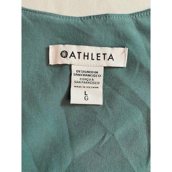Athleta Swing Forward Pleated Tank Top Womens Size Large Green Black Ruffled EUC - Picture 5 of 9